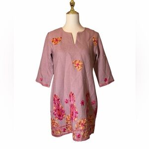 NWT Walker & Wade Embroidered Pink Mini Dress Notch Neck Size XS Beach Resort